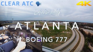 Красивый заход на посадку в Атланте Боинга 777 из кабины пилотов