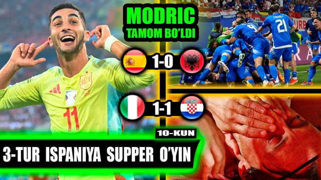 YEVRO 2024: Ispaniya 1-0 Albaniya Supper g’alaba, Xorvatiya 1-1 Italiya mag’lubiyatga teng durrang