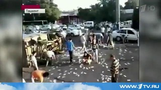 В Ташкенте перевернулась инкассаторская машина – купюры разлетелись по всей дороге