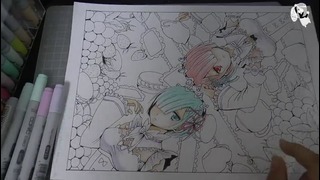 Re- Zero Rem and Ram Manga Speed Drawing. Copic Drawing