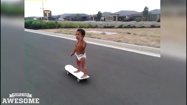 Incredible skateboarding baby