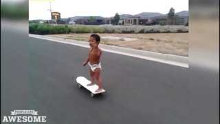 Incredible skateboarding baby