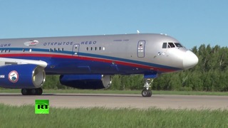 Видеокадры полёта нового Ту-214ОН в рамках первого этапа освидетельствования