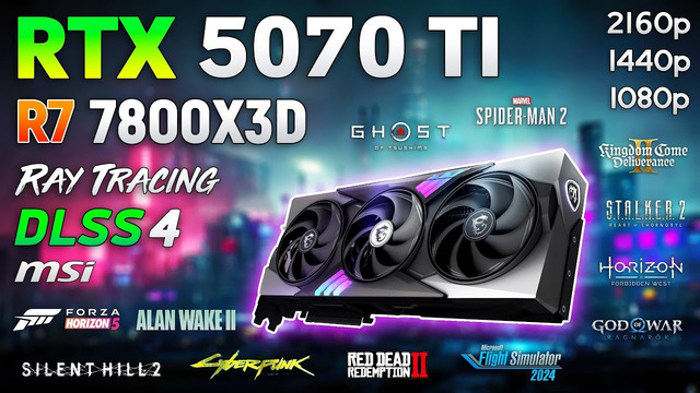 GeForce RTX 5070 Ti 16GB + Ryzen 7 7800X3D – Test in 12 Games | 1080p | 1440p | 4K