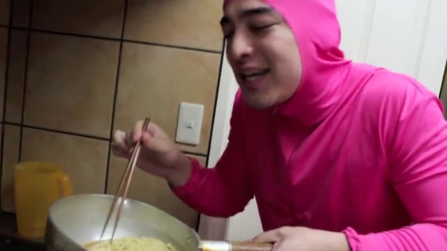 Pink guy cooks ramen and raps