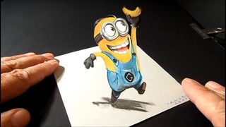 3D Minion and Banana, Anamorphic Drawing