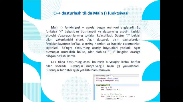 9-MA’RUZA: C dasturlash tilida chiziqli algoritmlar