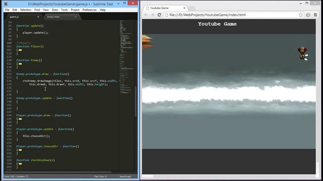 Как создать игру на HTML5 – 12 – Перемещение Врага