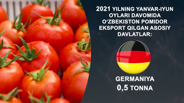 2021-yilning yanvar-iyun oylari davomida O‘zbekiston pomidor eksport qilgan asosiy davlatlar