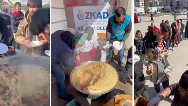 Узбекские повара накормили пловом людей, пострадавших от землетрясения в Турции