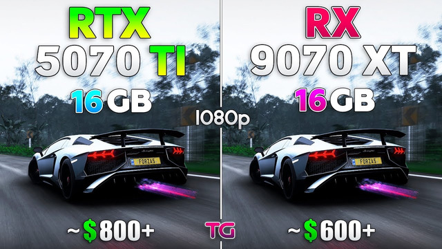 RTX 5070 Ti vs RX 9070 XT – Comparison in 1080p