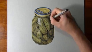 A glass jar of Pickles – Gherkins realistic drawing