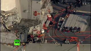 Видео последствий столкновения эсминца ВМС США и контейнеровоза у берегов Японии
