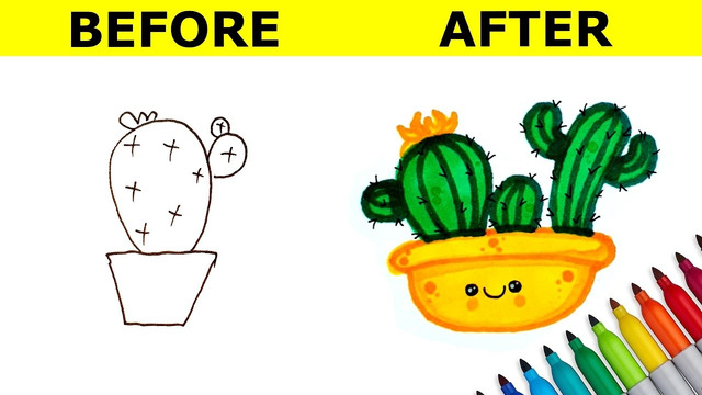 DRAW EASILY AND QUICKLY AS AN ARTIST! HOW TO DRAW A CUTE CACTUS! LET’S DRAW IT TOGETHER! KAWAII DRAW