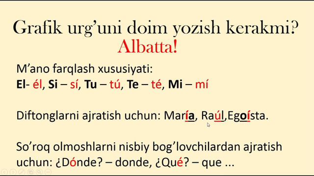 Ispan tilida urg’u