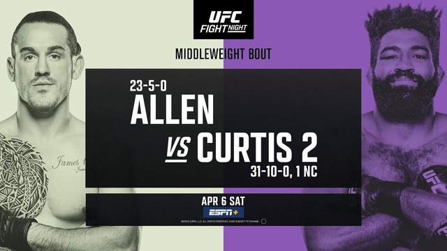 UFC Fight Night 240: Allen vs. Curtis 2 (ОСНОВНОЙ КАРД) 07.04.2024 | Брэндан Аллен – Крис Кертис