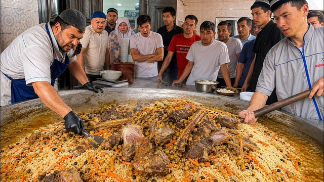 UNREAL! One of the TOP PILAF CENTERS in Uzbekistan. CUCTOMERS are WAITING in Line to Eat this Food