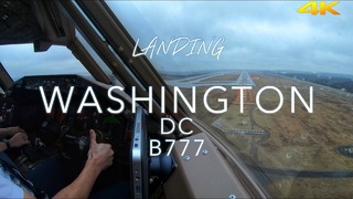 Красивый заход на посадку в Вашингтоне Боинга 777 из кабины пилотов