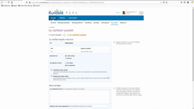 Kundalik tizimida karantin davrida ishlash bo’yicha ko’rsatmalarni