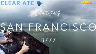 Красивый заход на посадку в Сан-Франциско Боинга 777 из кабины пилотов
