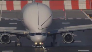 Жёсткое торможение и короткий пробег после посадки Airbus Beluga XL