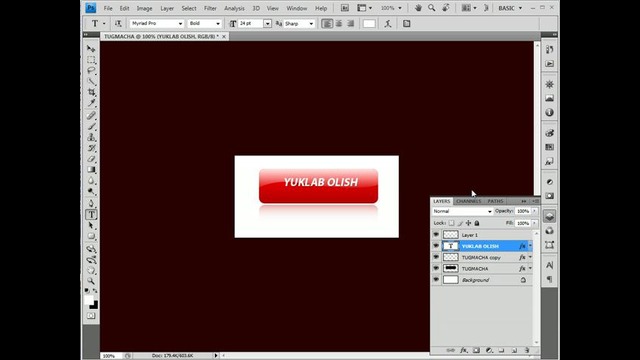 Adobe Photoshop Darslari 13-dars: veb-sayt uchun yuklab olish tugmasini chizish