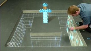 Minecraft Diamond Sword 3D Chalk Art