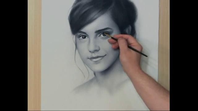 Рисование портрета Emma Watson, Сухая кисть