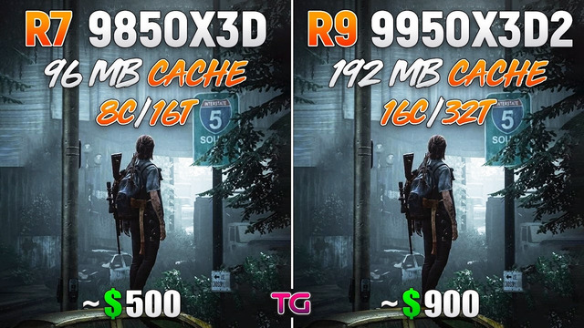 Ryzen 7 9850X3D vs Ryzen 9 9950X3D2 – Test in 11 Games