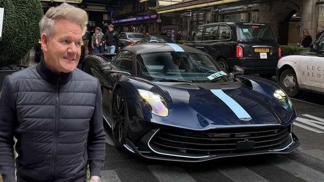 Gordon Ramsay driving his new Aston Martin Valhalla hypercar in London