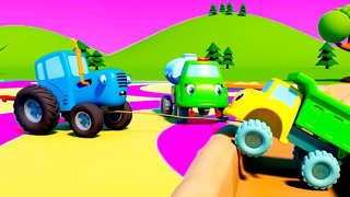 Синий Трактор спасает из канавы грузовик! – Мультики для малышей про машинки на детской площадке