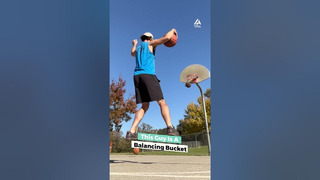 Person Balances On Slackline While Shooting Basketballs | People Are Awesome #slackliner #shorts